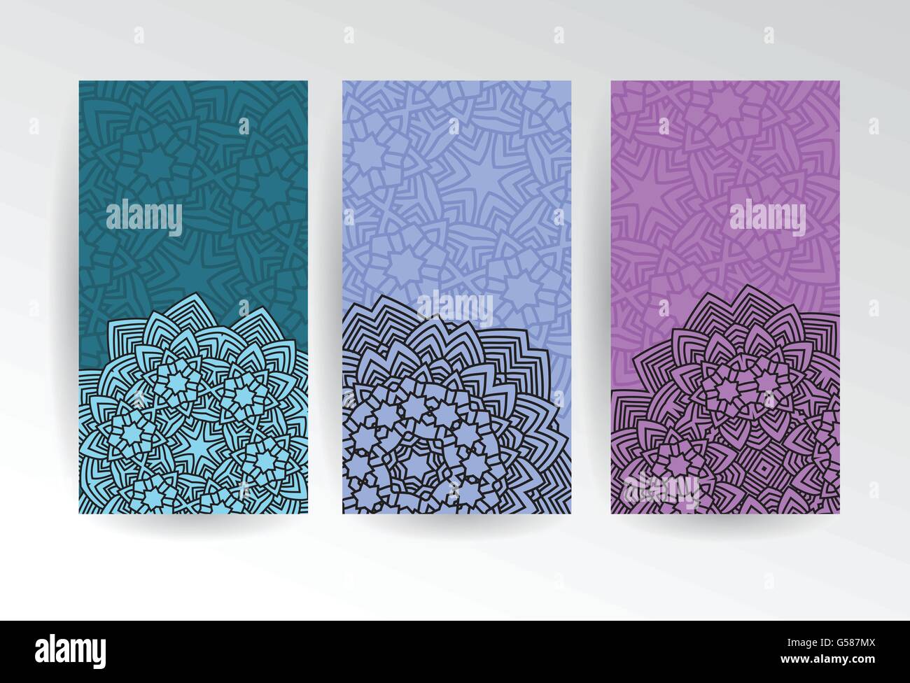 vertikale Webbanner set mit abstrakten Blumen in Mandala-Stil-Vektor-illustration Stock Vektor