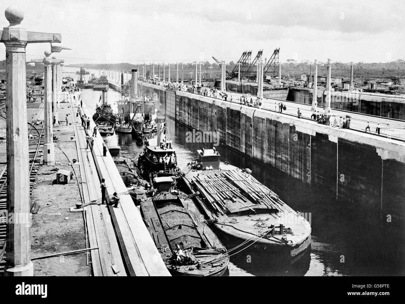 Bau des Panama-Kanals kurz vor der Fertigstellung im Jahre 1913. Stockfoto