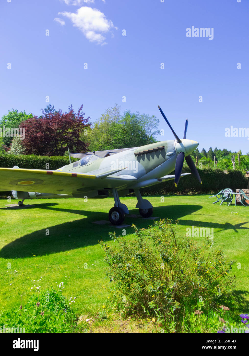 Replikat Supermarine Spitfire Jagdflugzeug, Moffat, Dumfries and Galloway, Schottland, Großbritannien Stockfoto