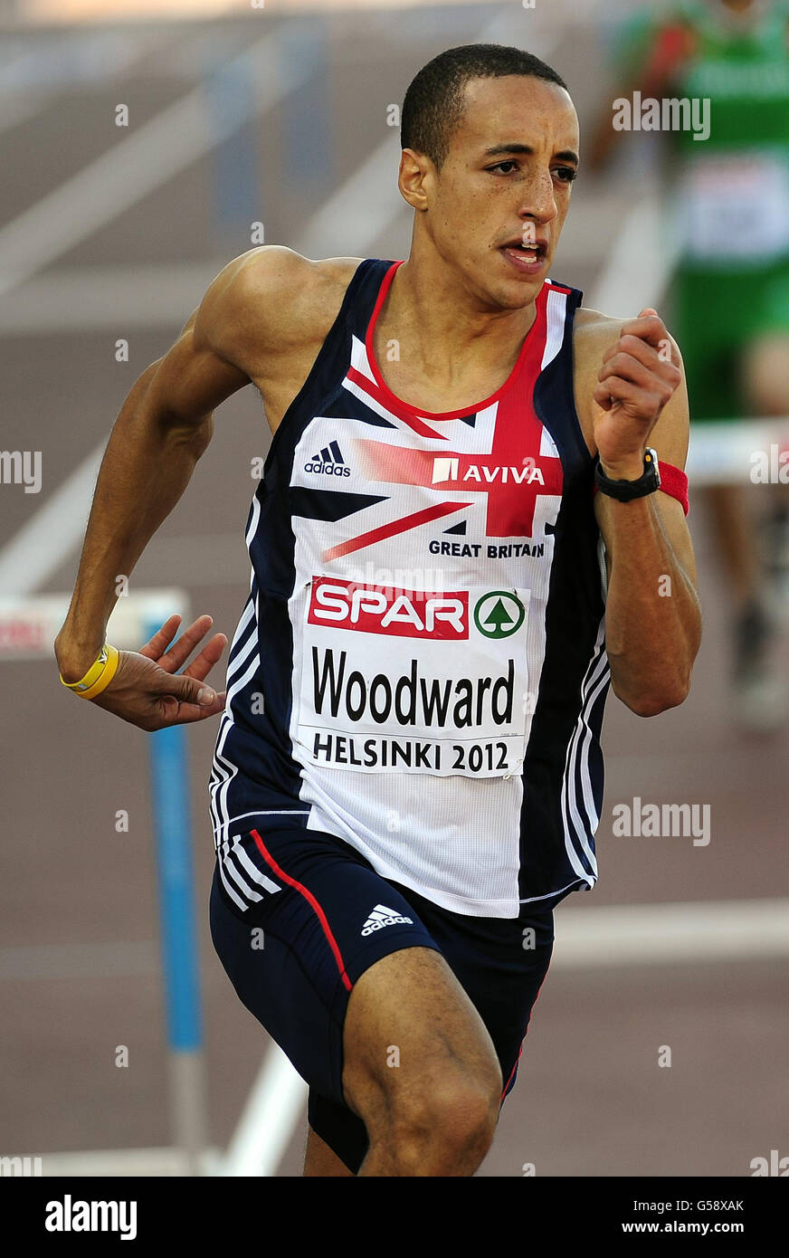 Nathan Woodward tritt am ersten Tag der 21. Leichtathletik-Europameisterschaft im Helsinki Olympic Stadium in Helsinki in Runde 1 der 400-m-Hürden für Männer an. Stockfoto