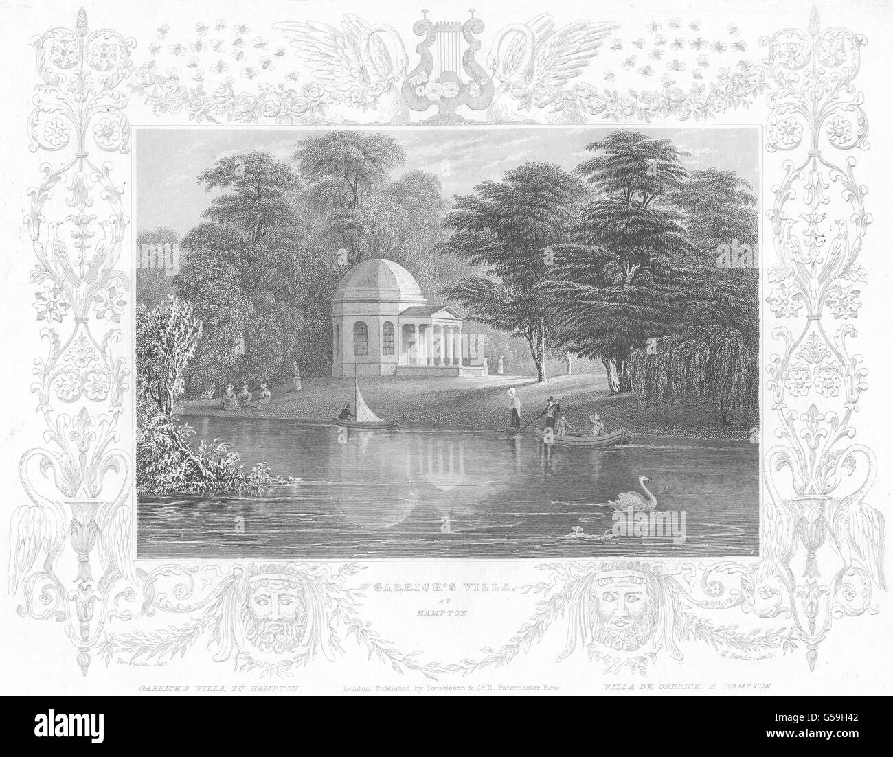 LONDON: Garrick Villa in Hampton (Tombleson), antique print 1830 Stockfoto