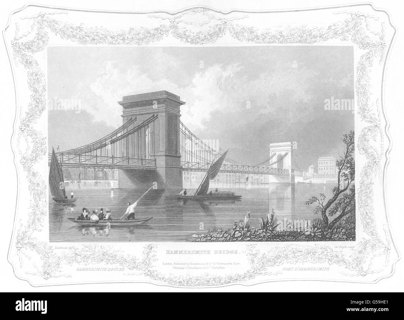 LONDON: Hammersmith Bridge (Tombleson), antique print 1830 Stockfoto