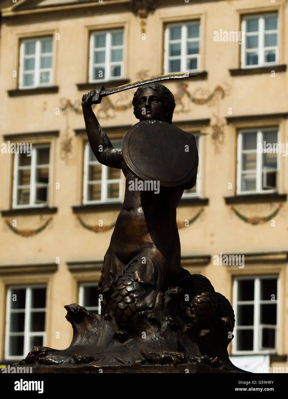 Blick Auf Die Stadt - Warschau. Die Statue der Meerjungfrau in der Altstadt Stockfoto