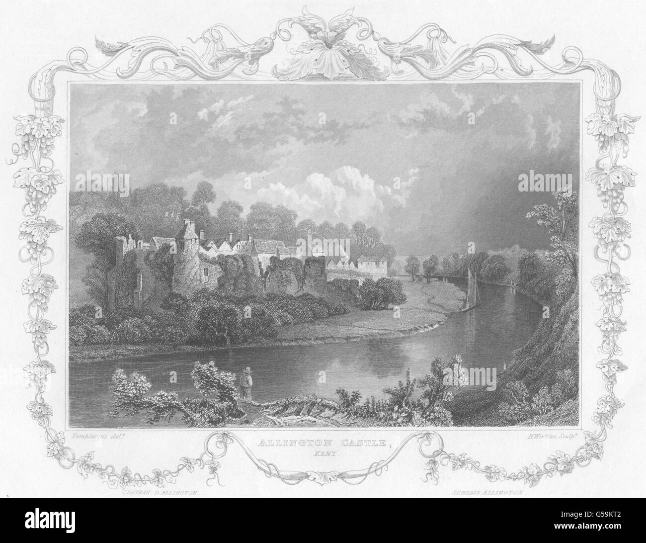 KENT: Allington Castle. Dekorative. (Tombleson), antike print 1830 Stockfoto