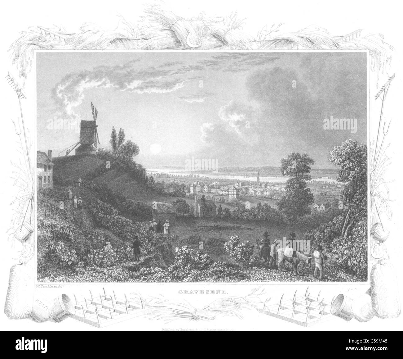 KENT: Gravesend. Dekorative (Tombleson), antike print 1830 Stockfoto