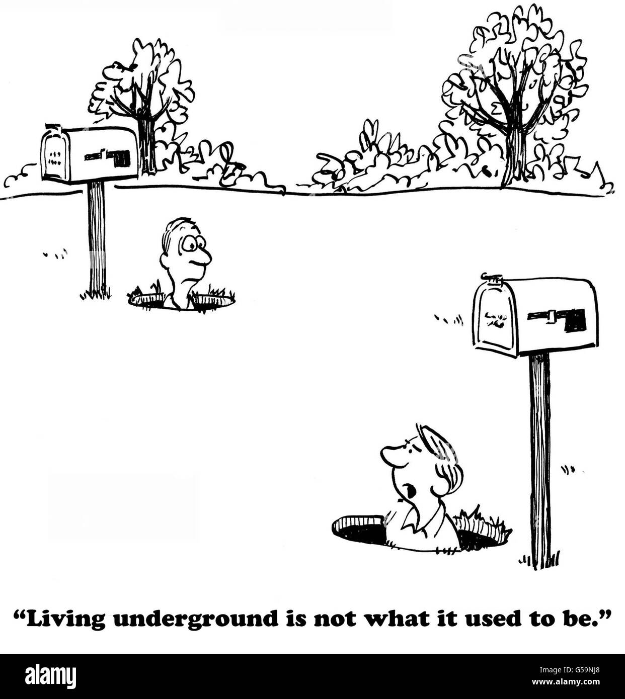 Cartoon über Leben im Untergrund. Stockfoto