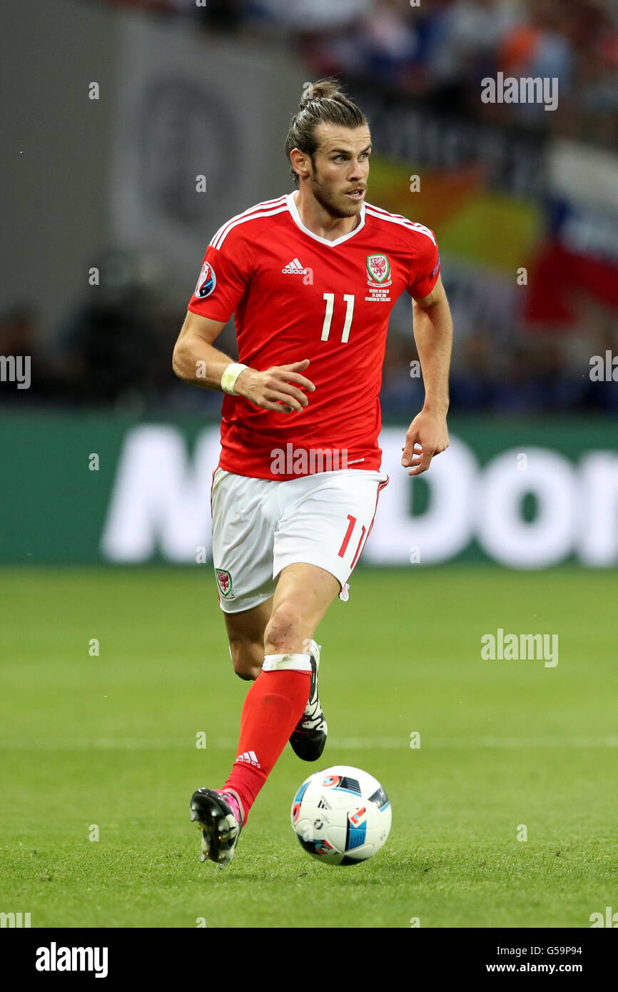 Gareth Bale von Wales während der UEFA Euro 2016, Spiel der Gruppe B im Stadium Municipal, Toulouse. DRÜCKEN SIE VERBANDSFOTO. Bilddatum: Montag, 20. Juni 2016. Siehe PA Story SOCCER Wales. Bildnachweis sollte lauten: Martin Rickett/PA Wire. Stockfoto