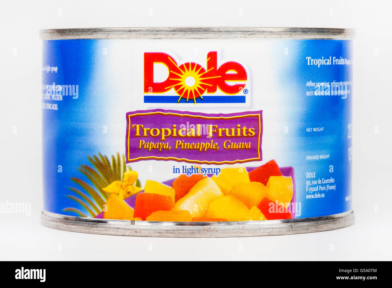 LONDON, UK - 16. Juni 2016: Eine Dose mit tropischen Früchten in Light Sirup von Dole Food Company, aufgenommen am 16. Juni 2016 produziert. Dole Stockfoto