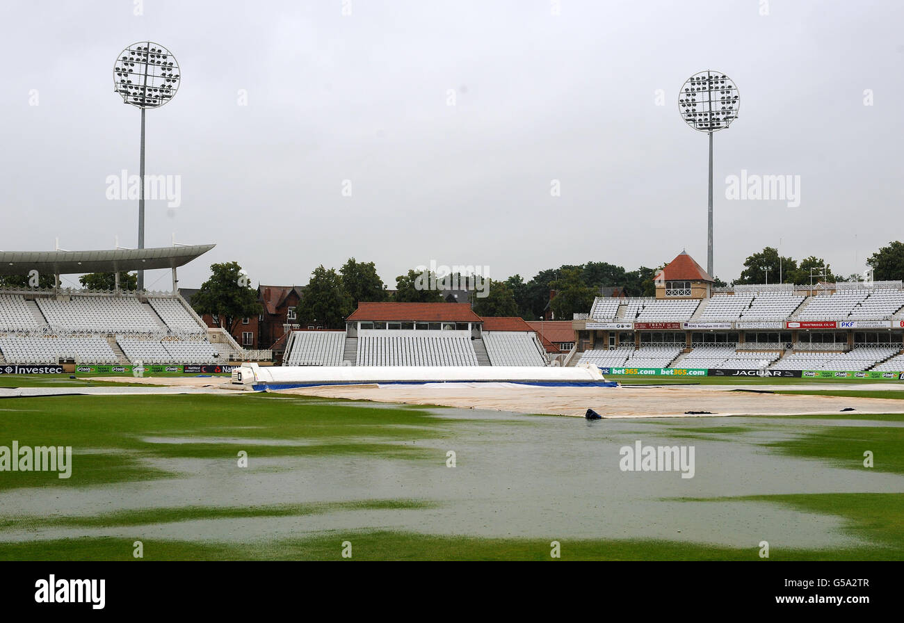 Cricket - Nottinghamshire Cricket Club - Trent Bridge. Ein wasserprotokollierter Stellplatz am Trent Bridge Cricket Ground, Nottingham. Stockfoto