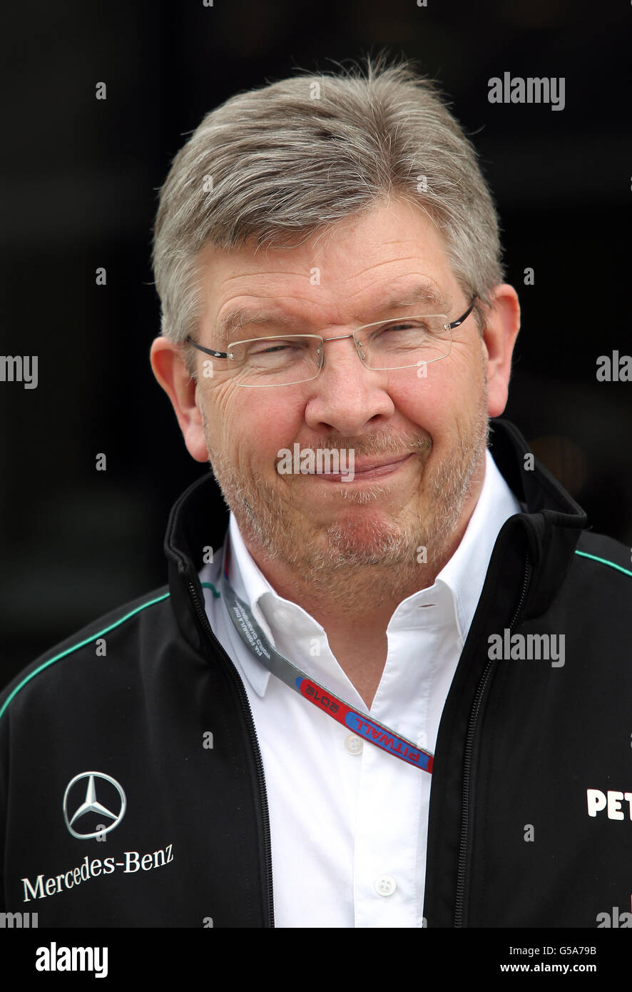 Mercedes AMG Petronas Team Principle Ross Brawn beim Fahrerlager-Tag in Silverstone vor dem Grand Prix von Großbritannien. Stockfoto