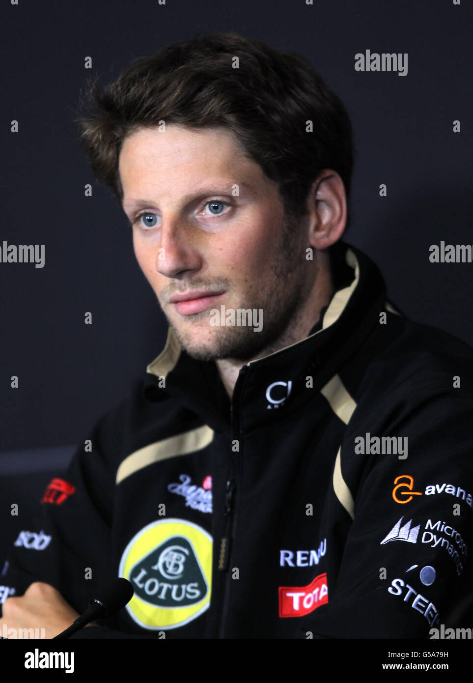 Lotus-Fahrer Romain Grosjean während des Paddock-Tages in Silverstone voraus Des Grand Prix von Großbritannien Stockfoto