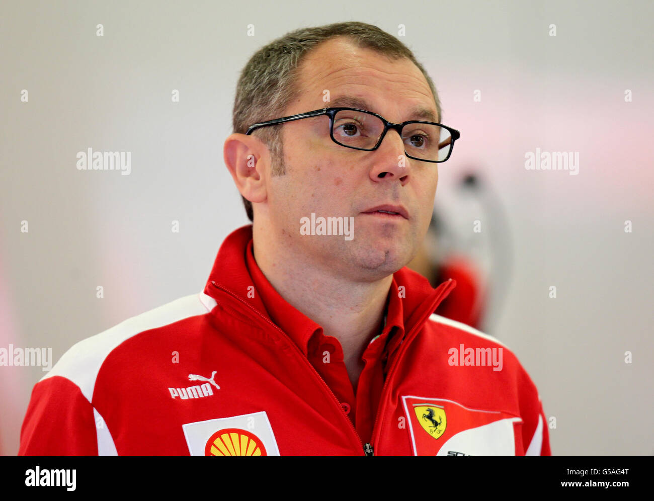 Scuderia Ferrari Teamprinzip Stefano Domenicali beim Training des Grand Prix von Großbritannien in Silverstone, Northamptonshire. Stockfoto