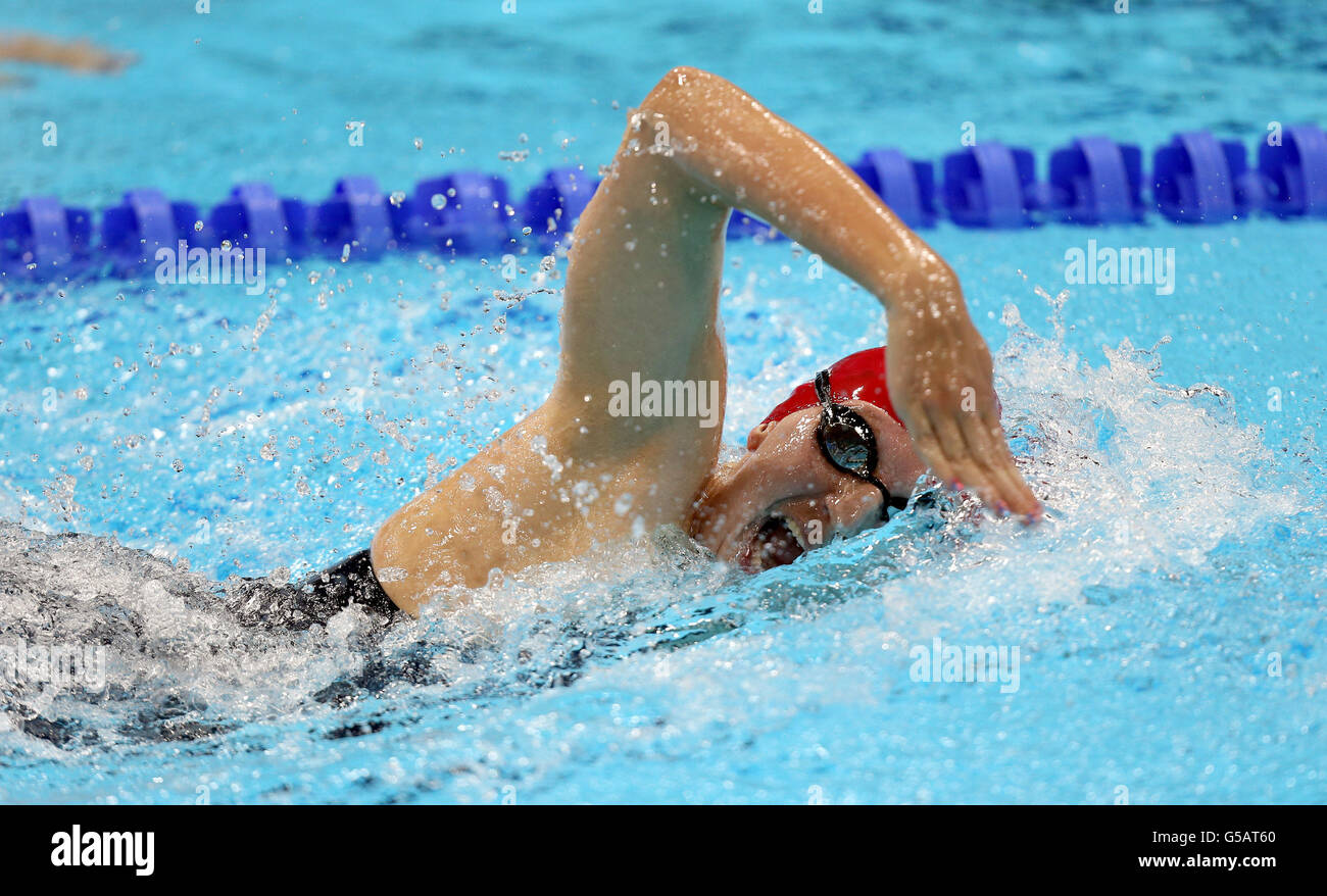 Olympische Spiele In London - Tag 2. Die britische Rebecca Adlington in der 400-m-Freistil der Frauen im Aquatic Centre, London. Stockfoto