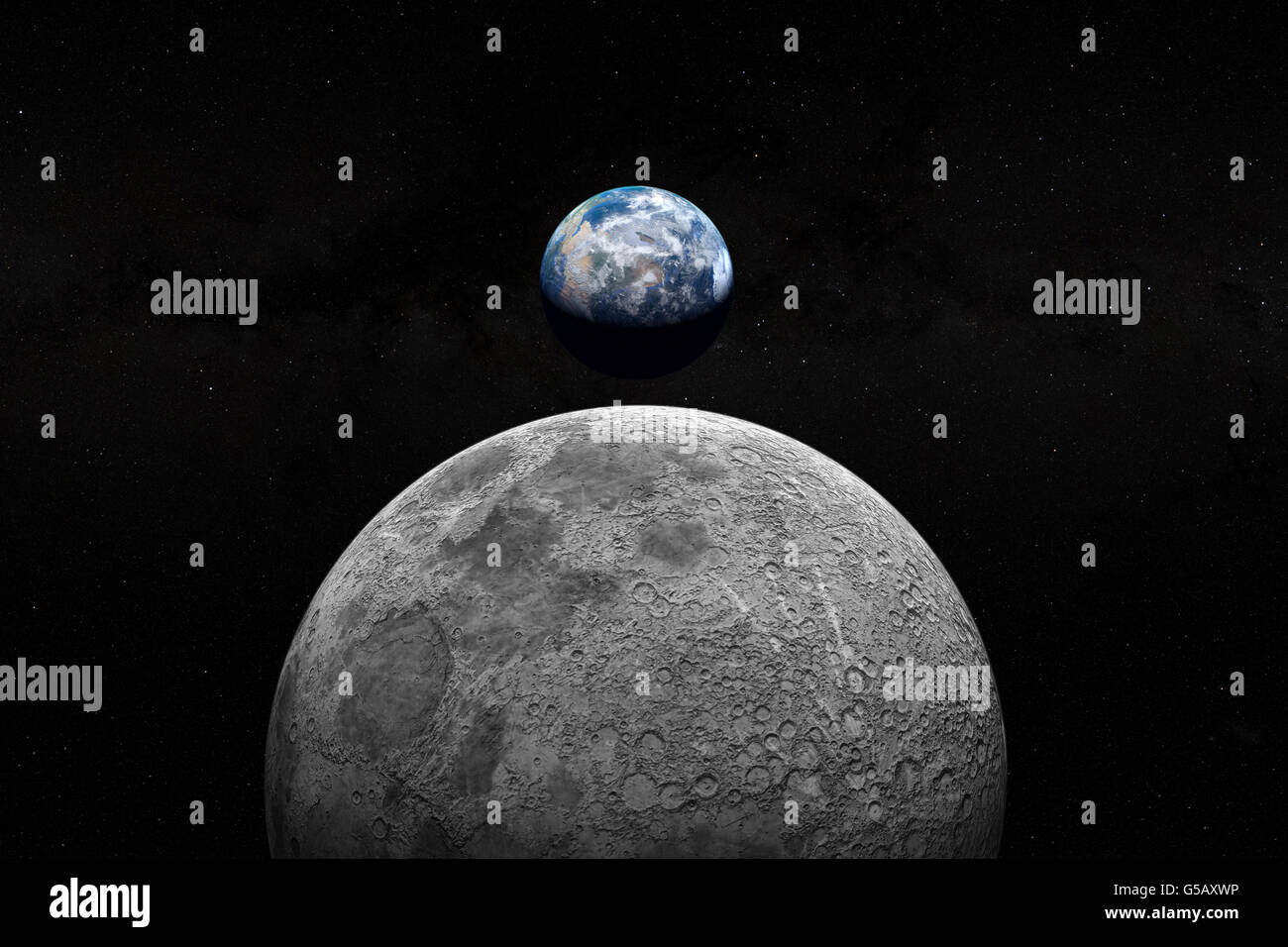 Erde und Mond vom Weltraum aus gesehen Stockfoto