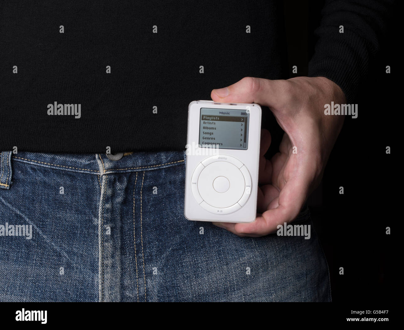Apple iPod erster Generation, mit mechanischen Scroll-Rad. veröffentlicht 23. Oktober 2001 Stockfoto