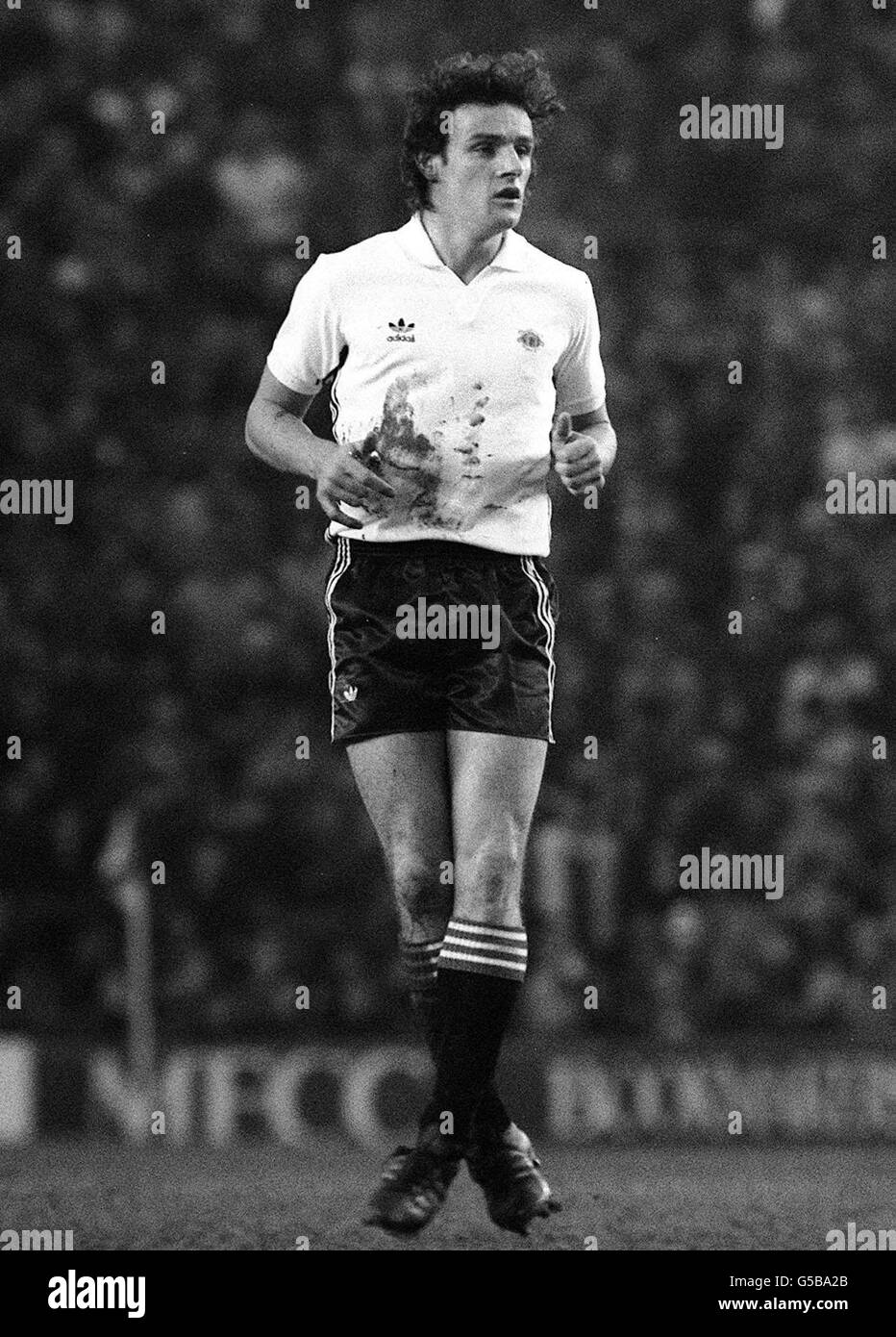Man Utd Kevin Moran 1981. Der Fußballspieler Kevin Moran von Manchester United im Jahr 1981. Stockfoto