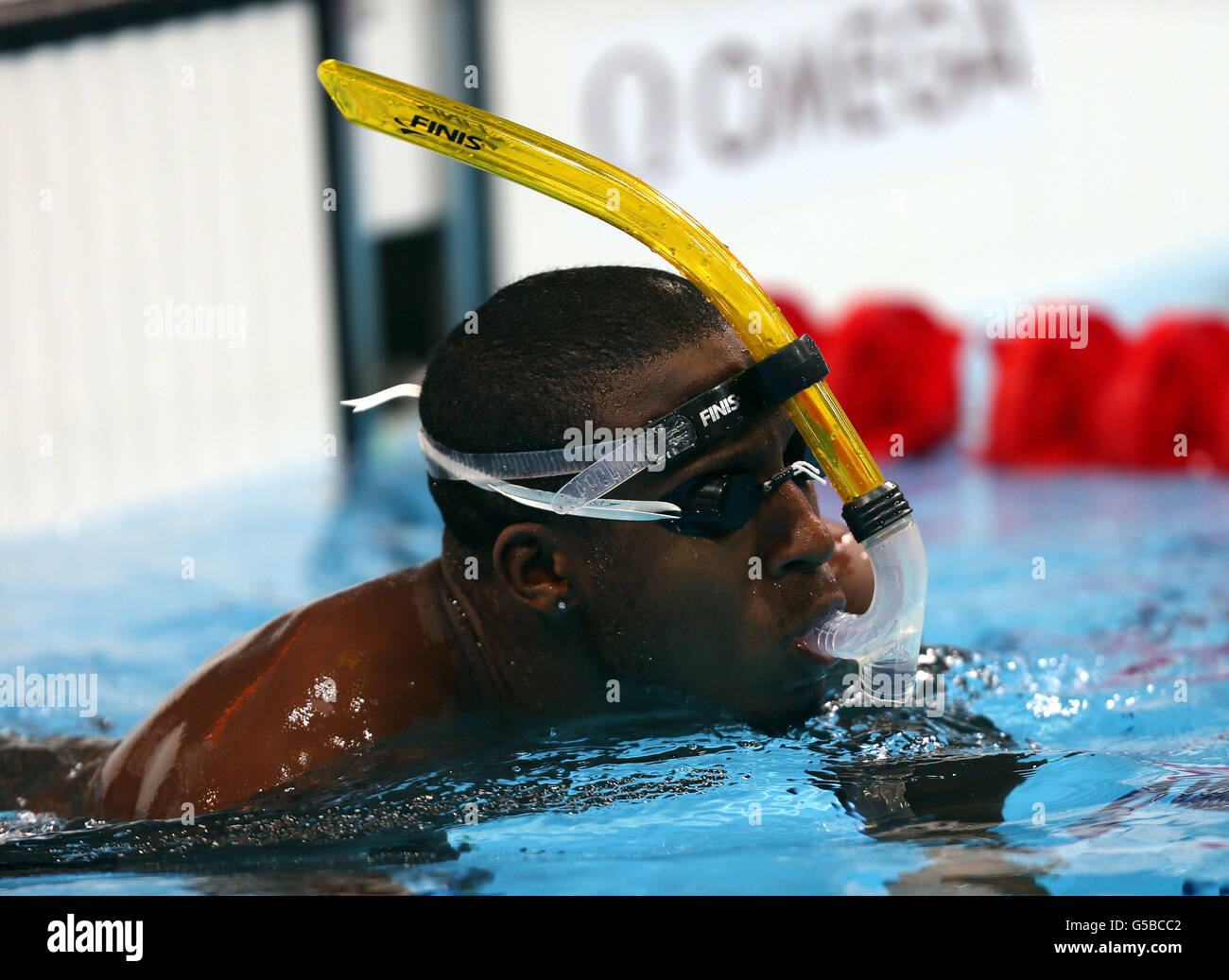 Olympische Spiele In London - Aktivitäten Vor Den Spielen - Mittwoch. Grenada-Schwimmer Esau Simpson während des Schwimmtrainings im Aquatics Centre, London. Stockfoto