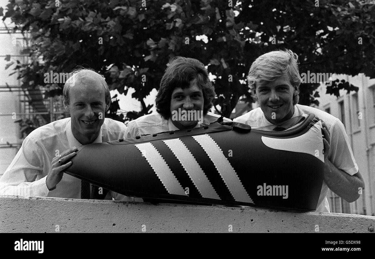 Drei Preisträger des 'Shoot'/Adidas Golden Shoe Award für die Saison 1982/83. Stockfoto