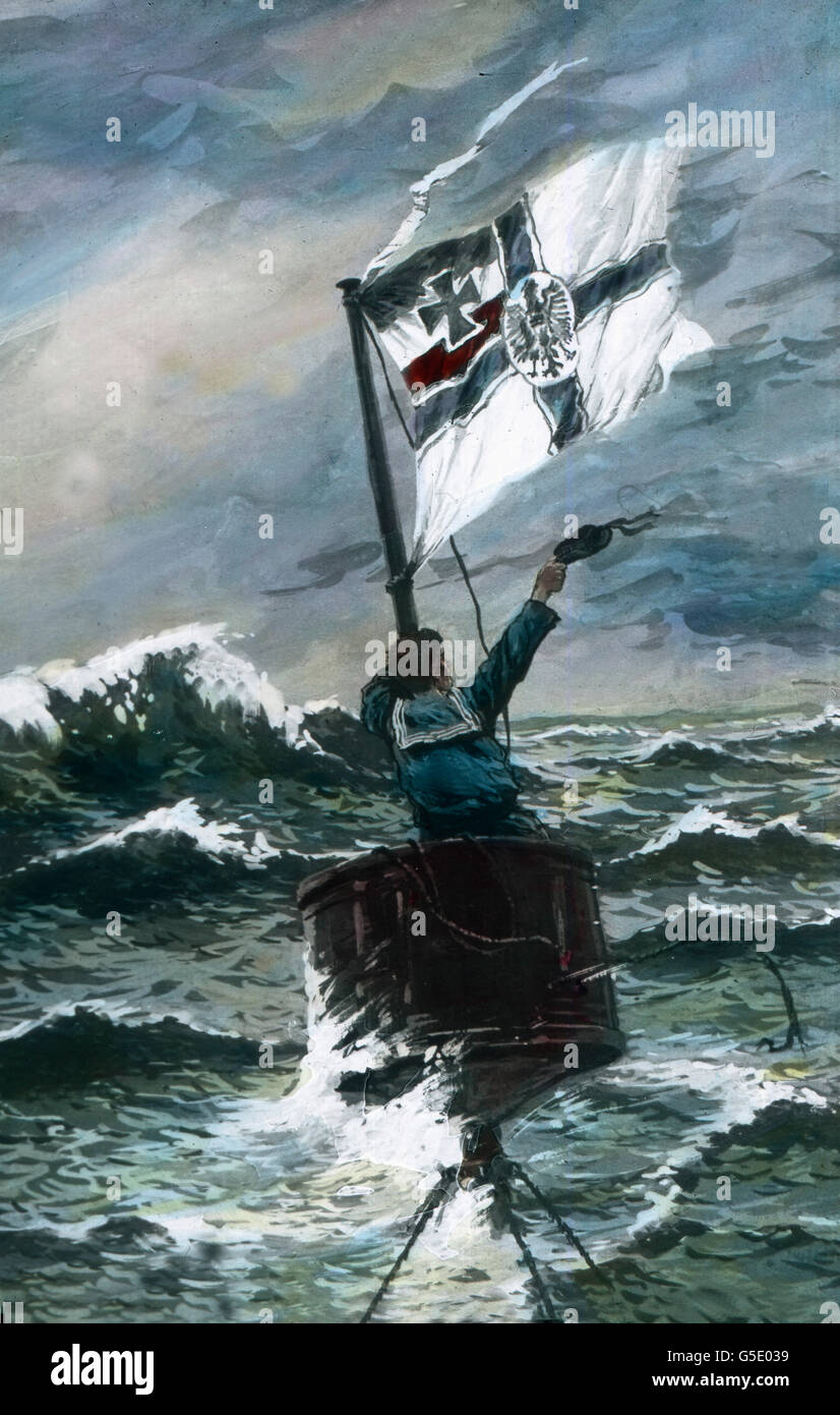 Flagge der SMS Emden. Flagge von der SMS Emden. Deutschland, Krieg, Weltkrieg, WWI, 1, Geschichte, historisches, 1910 s, 20. Jahrhundert, archivieren, Carl Simon, hand Farbglas Folie, deutscher, Segler, Mann, Soldat, Imperial, Marine, Flagge, Untergang, Scapa Flow, Ozean Stockfoto