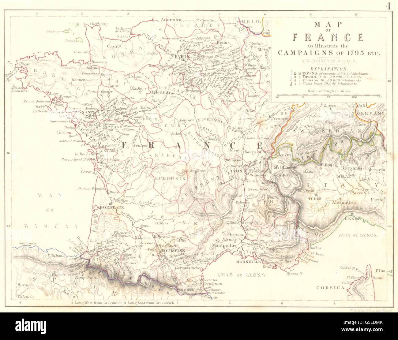 Frankreich: Karte von Frankreich, die Kampagnen von 1795 Etc, 1848 illustrieren Stockfoto