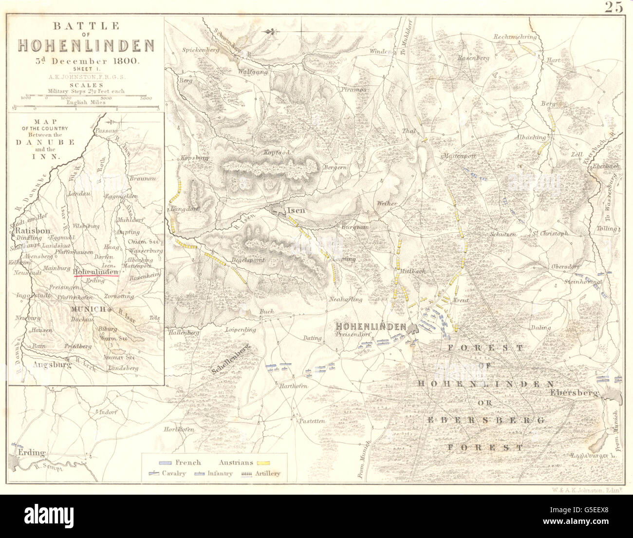 Schlacht von HOHENLINDEN: 3. Dezember 1800 - Blatt 1. Deutschland, 1848 Antike Landkarte Stockfoto