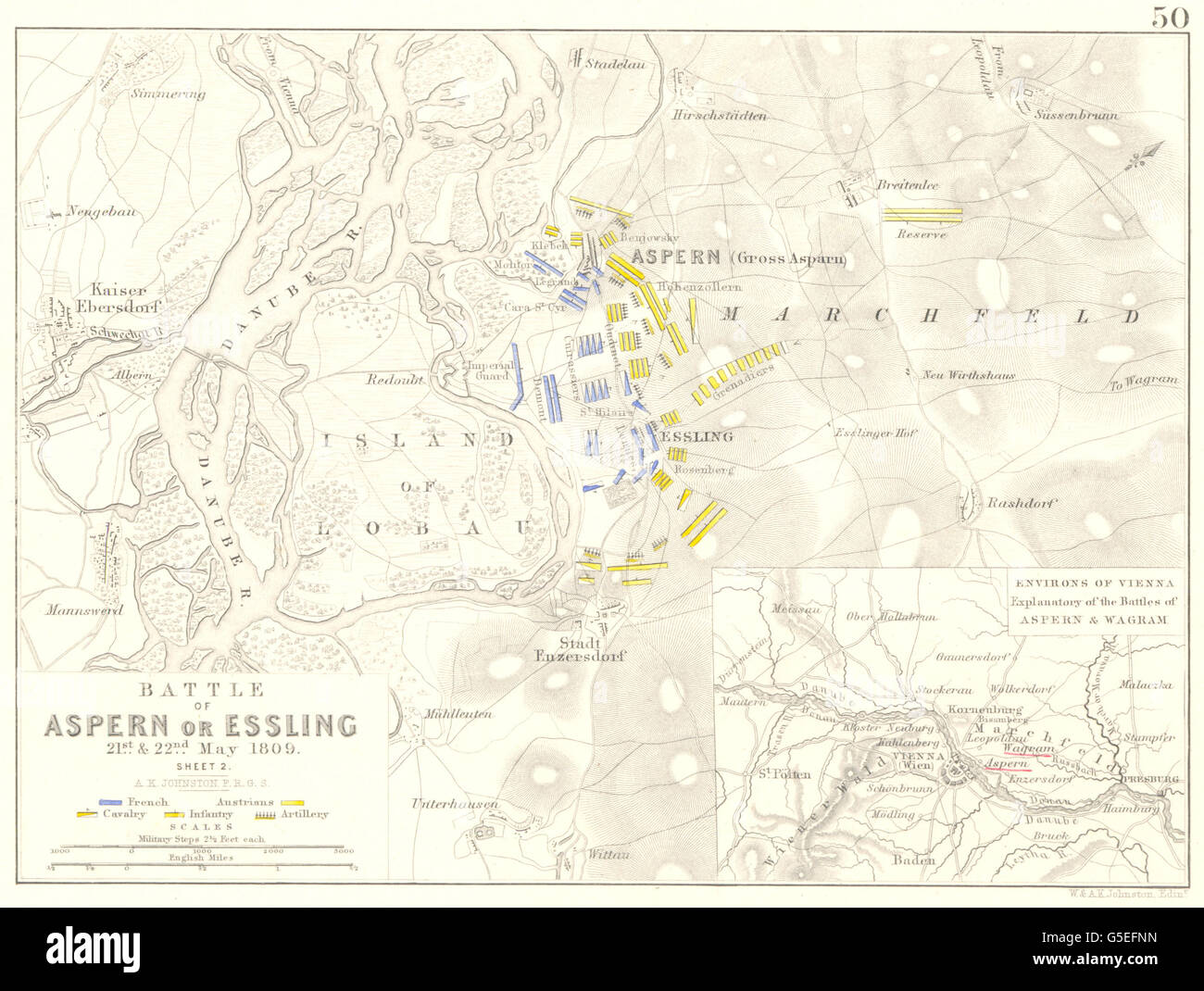 Schlacht von ASPERN OR ESSLING: 21.-22. Mai 1809 - Blatt 2. Österreich, 1848-Karte Stockfoto