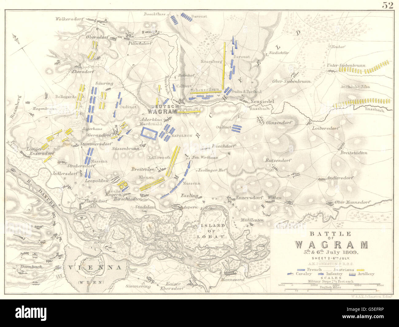 Schlacht von WAGRAM: 5. & 6. Juli 1809 - Blatt 2. Österreich, 1848 Antike Landkarte Stockfoto