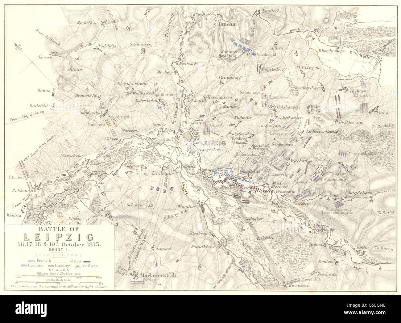 VÖLKERSCHLACHT bei LEIPZIG: 16.-19. Oktober 1813. Blatt 1. Deutschland, 1848 Antike Landkarte Stockfoto