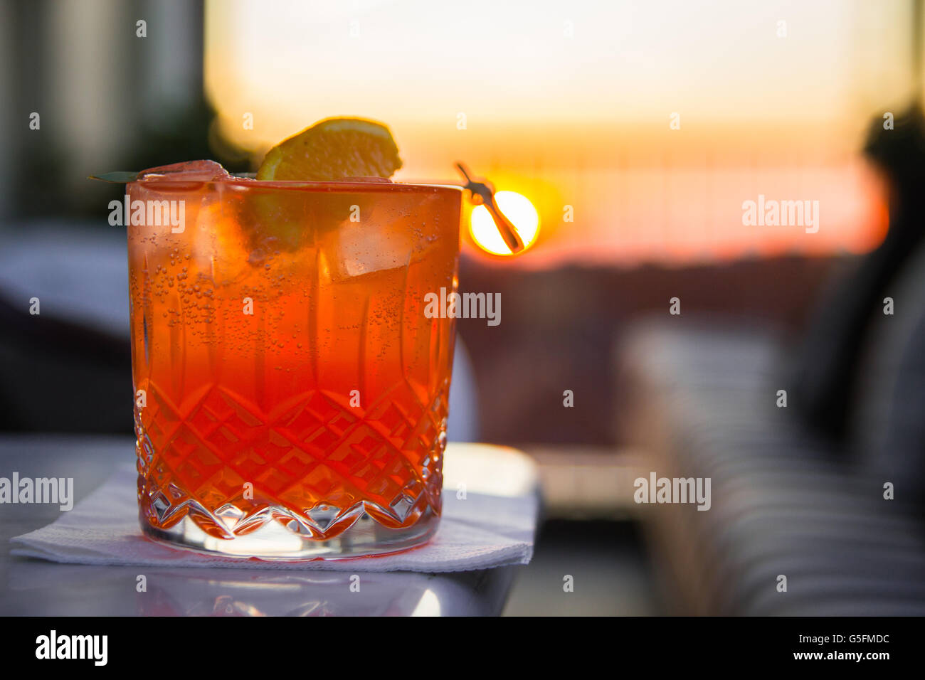 Kaltgetränk Sonnenuntergang Stockfoto