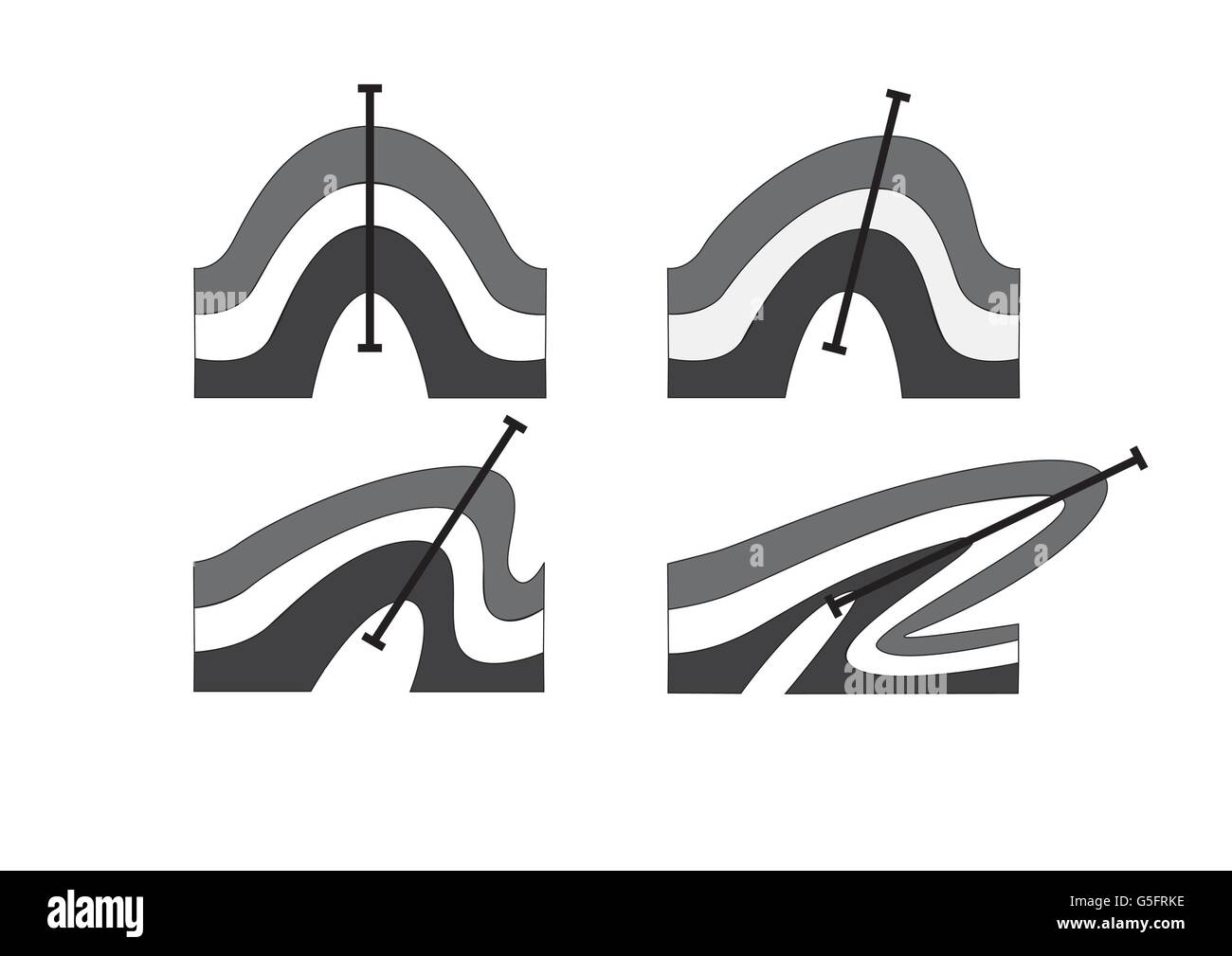 Diagramme der geologischen Falten Stockfoto