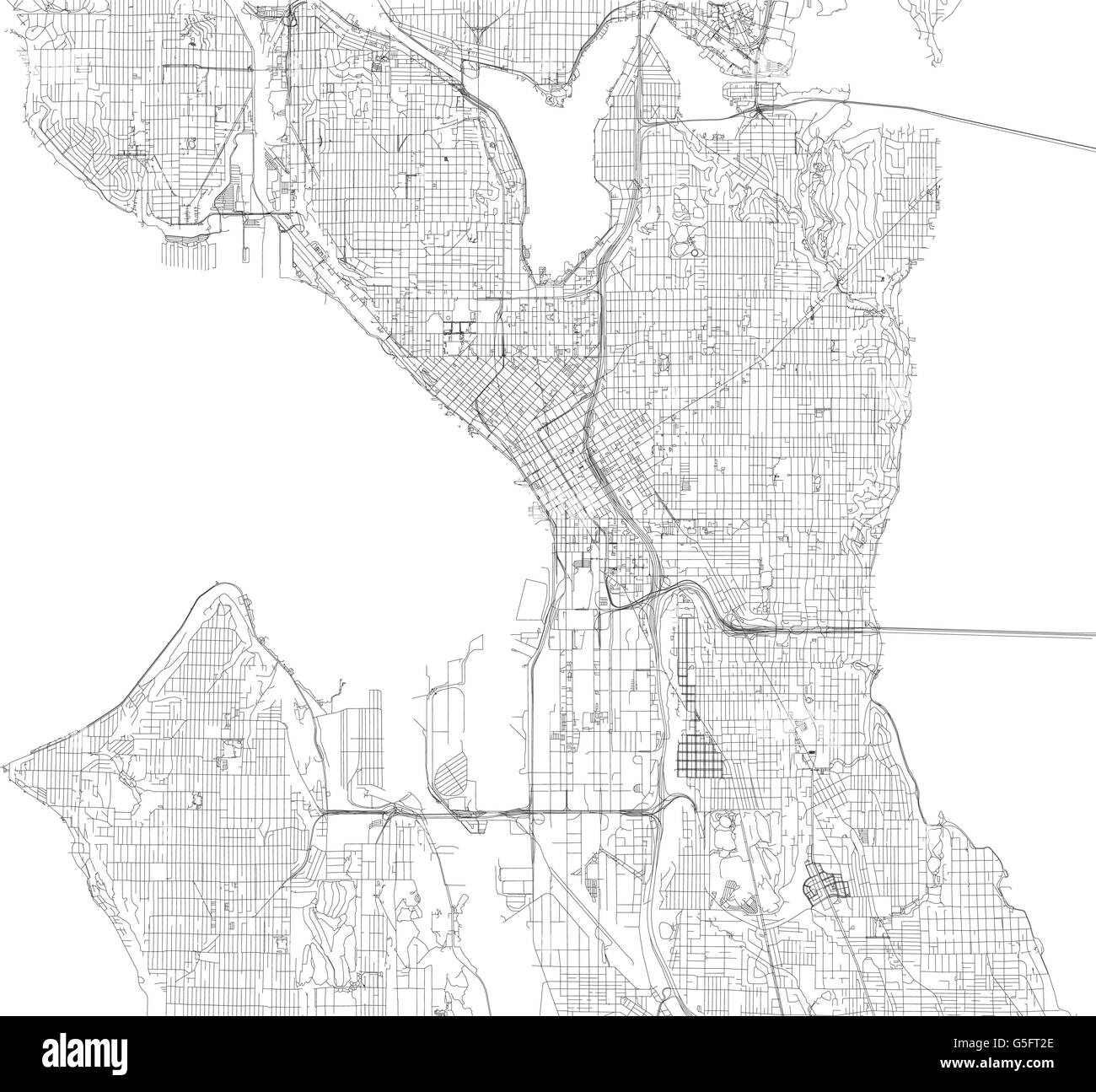 Karte von Seattle, Satellitenansicht, Straßen und Autobahnen, Usa Stock Vektor
