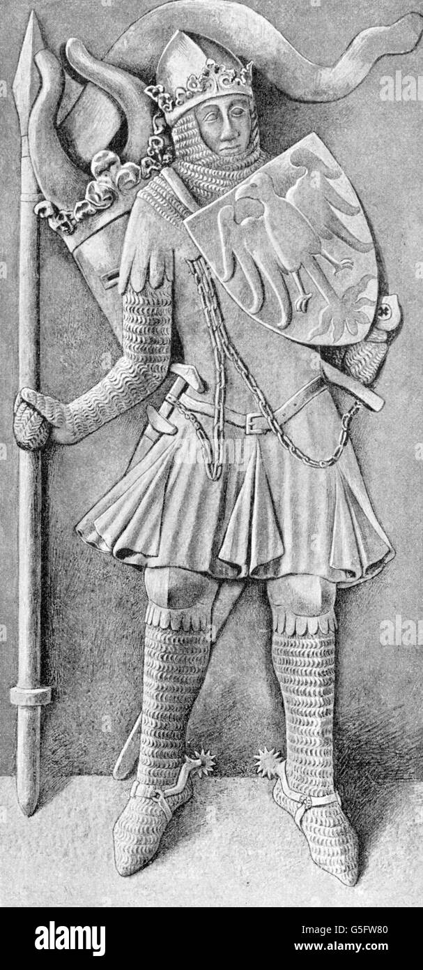 Ludwig IV. "Der Bayerns", 1282 - 11.10.1347, Heiliger römischer Kaiser 17.1.1328 - 11.10.1347, volle Länge, Erleichterung, Mainz, 1313, Holzgravur, 19. Jahrhundert, Stockfoto