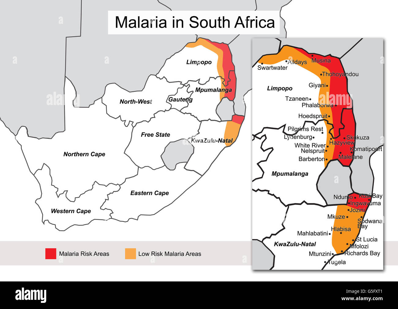 Malaria in Südafrika Karte Stockfoto, Bild: 106685825 - Alamy