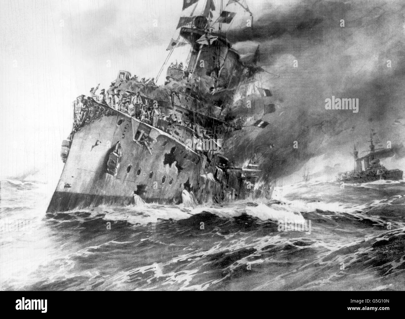 Erster Weltkrieg - deutsche Kaiserliche Marine - Nürnberg - Schlacht von den Falkland-Inseln - Illustration Stockfoto