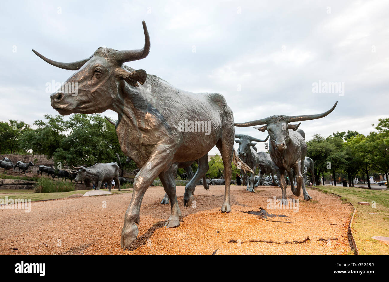 Almabtrieb-Statue in der Stadt Dallas Stockfoto