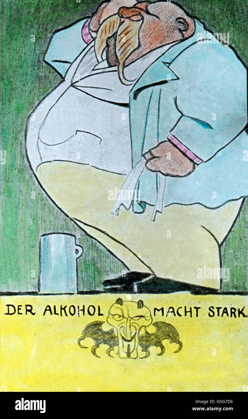 Alkohol Macht Stark Alkohol Macht Sie Stark Ironie Mann Illustration Dick Fett Schwitzen Bier Comic Alkohol Drogen Geschichte Historisches 1910 S 19er Jahre Des Jahrhunderts Carl Simon Archivieren Farbglas Dia Hand Stockfotografie