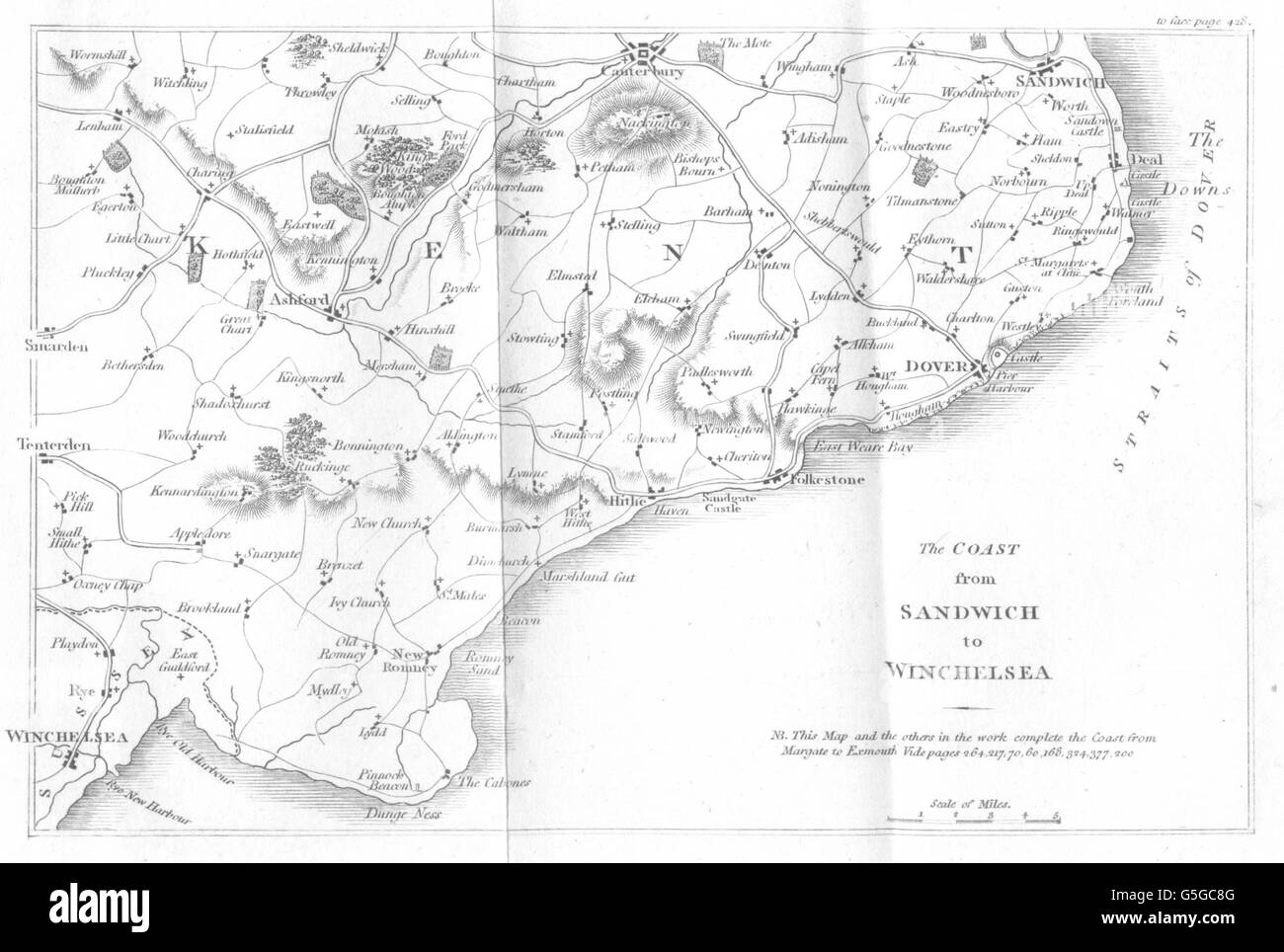 SUSSEX: Die Küste von Sandwich nach Winchelsea, 1808 antike Karte Stockfoto