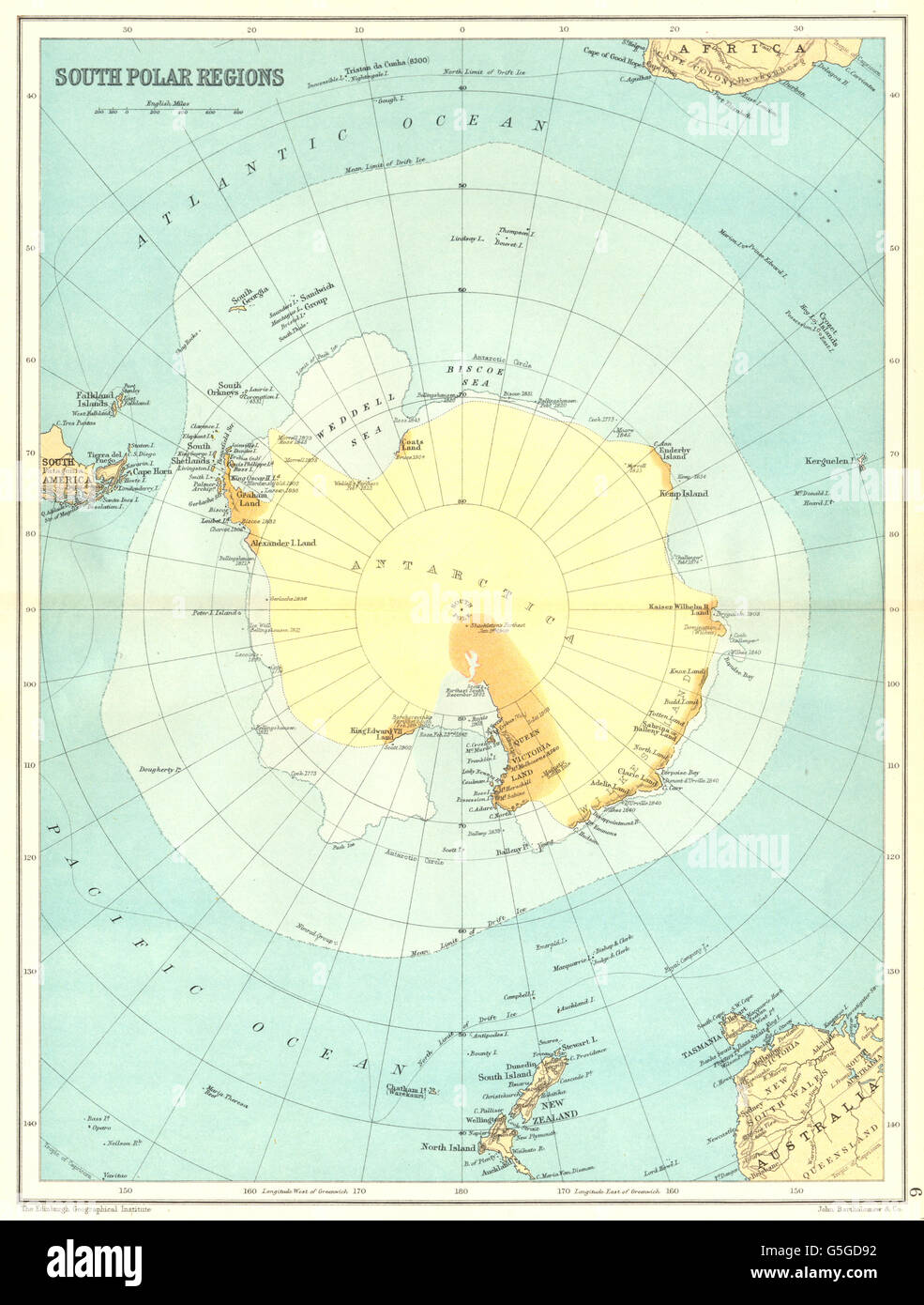 Südpol: Antarktischen Ross Weddell Royds Scott Shackleton Ansätze, 1909-Karte Stockfoto