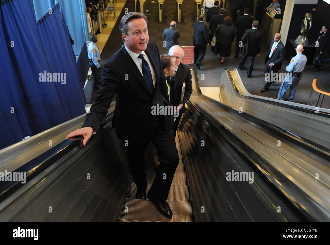 Premierminister David Cameron ist heute auf dem Weg zur UN-Generalversammlung in New York. Stockfoto