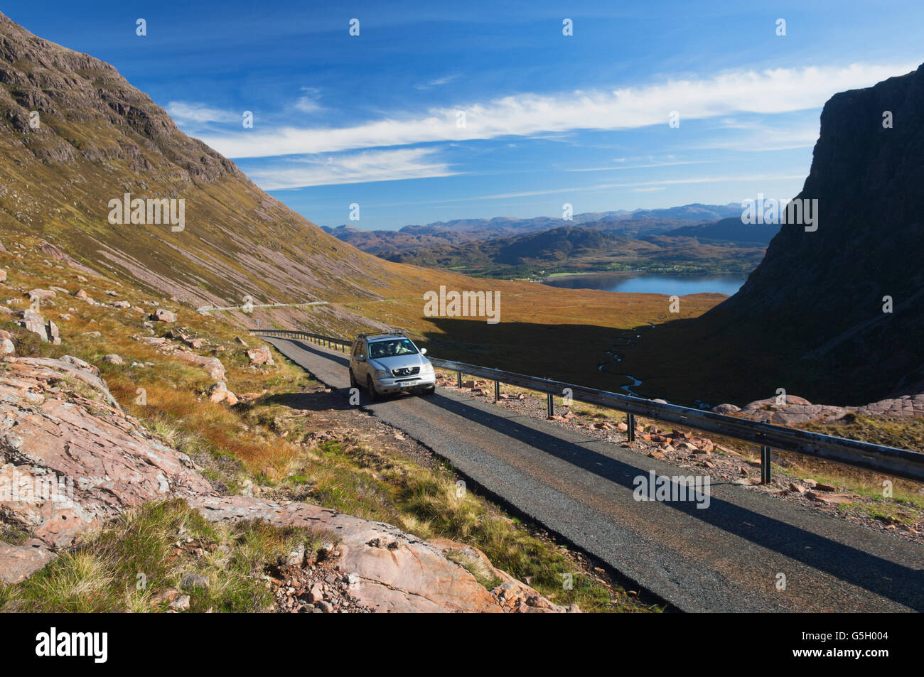 Die Passhöhe zu Applecross, genannt die Bealach Na Bà in Ross-Shire, Schottland. Diese Straße ist Teil der nördlichen Küste 500 Route. Stockfoto