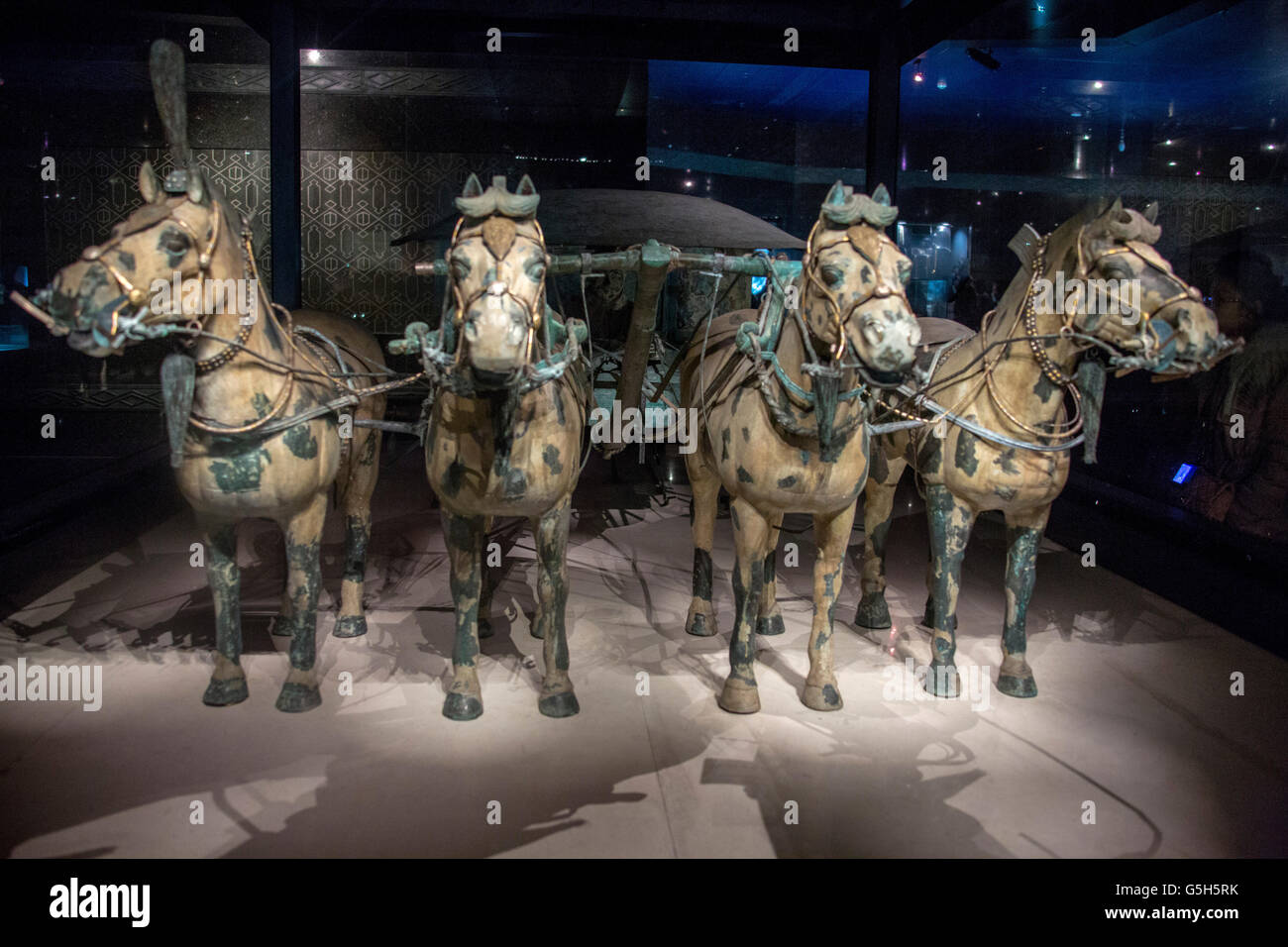 Quadrige der Pferde bronze Wagen für den Kaiser Qin Shi Huang, Lintong Bezirk, Xi'an, Provinz Shaanxi China Stockfoto