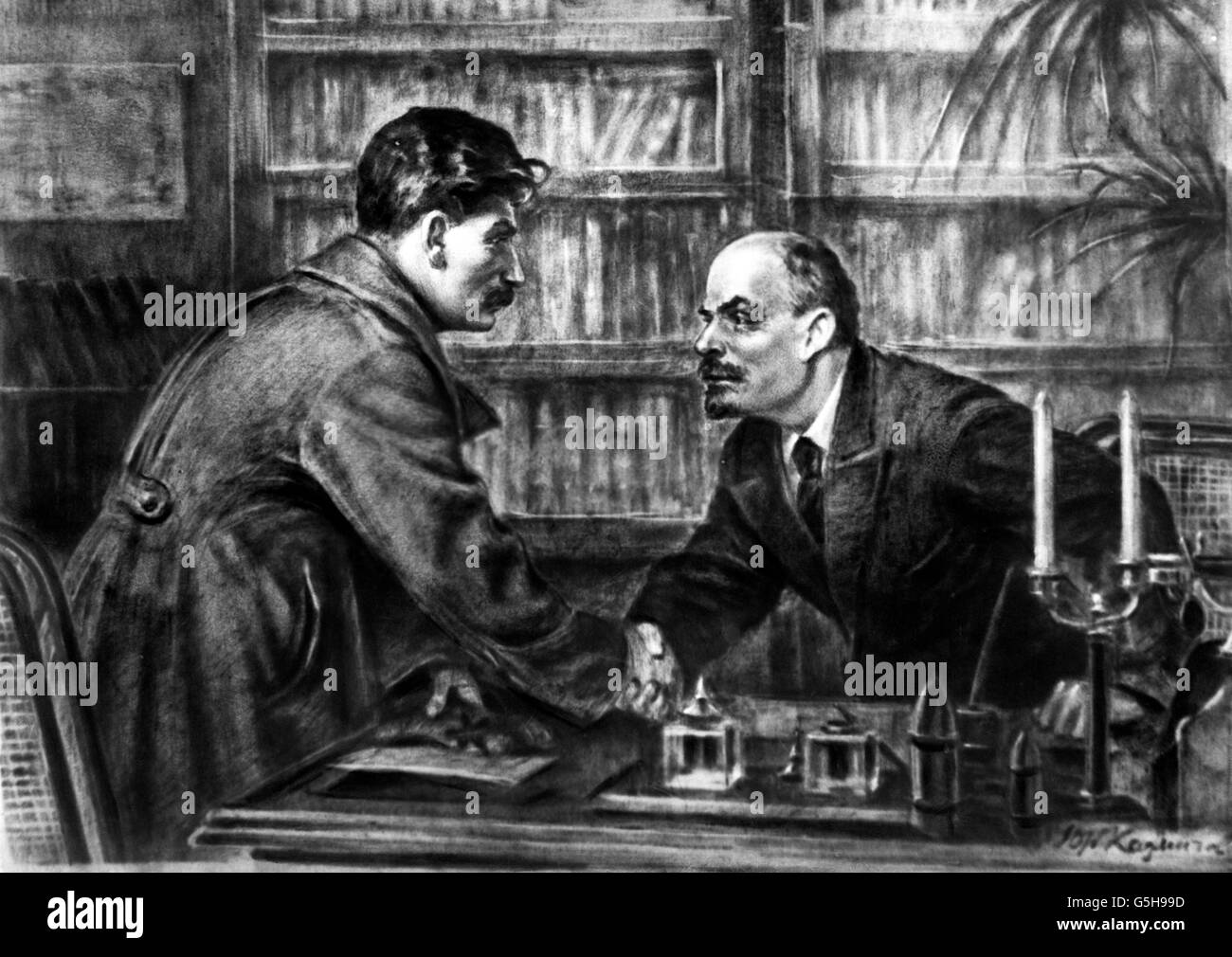 Lenin (Wladimir Iljich Uljanow), 22.4.1870 - 21.1.1924, russischer Politiker, halb so lang, mit Joseph Stalin, nach der Malerei, 20. Jahrhundert, Stockfoto