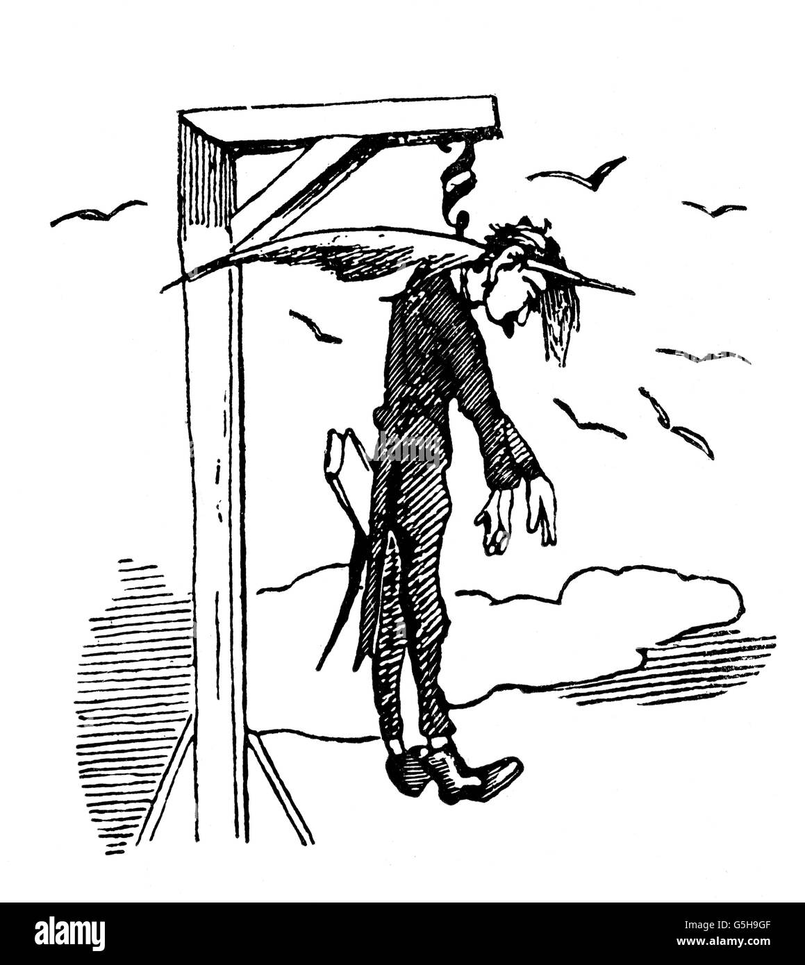 Büro, Karikatur, Beamter hängt am Absatz auf dem Galgen, 1848, Zusatz-Rechte-Clearences-nicht vorhanden Stockfoto