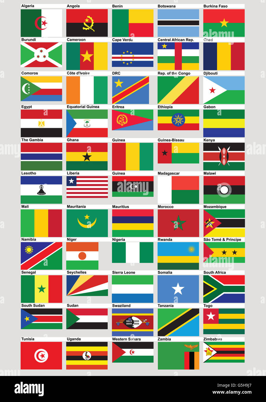 Nationalflaggen Afrika. Stockfoto