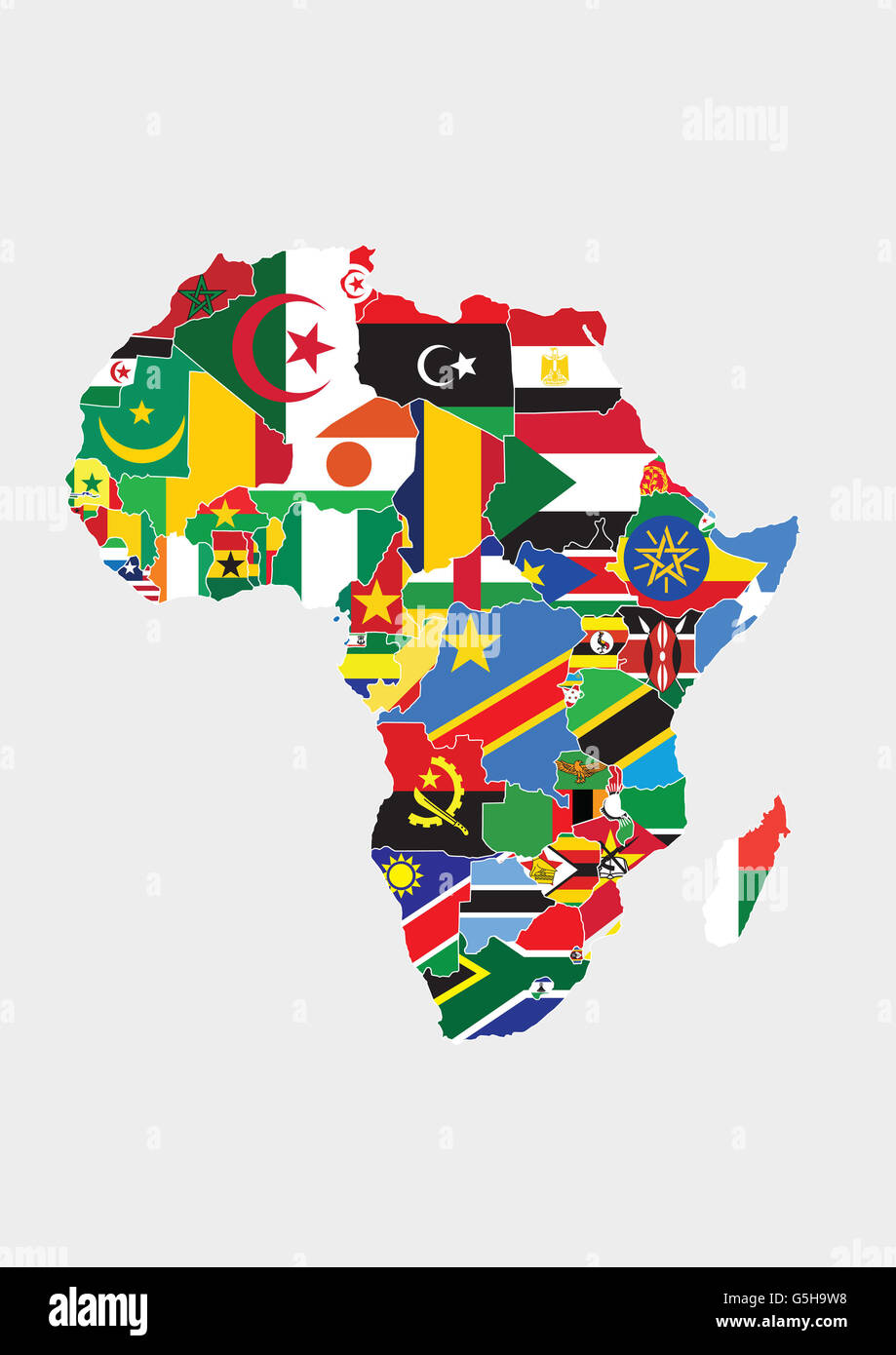 Afrika Karte mit Flaggen. Stockfoto