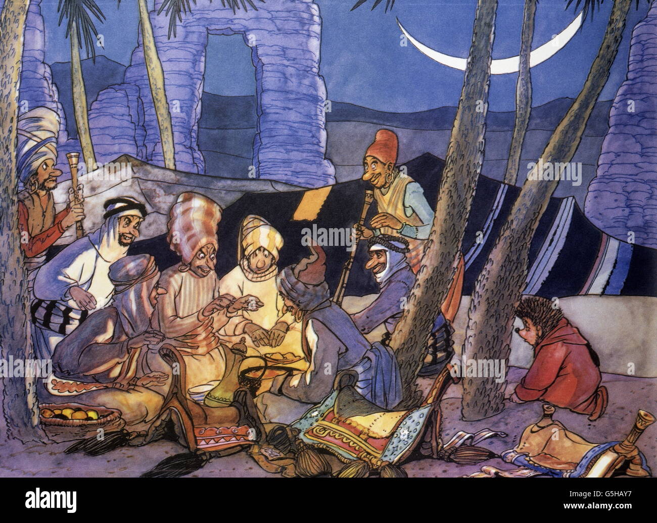 Literatur, Märchen, 'Mecki bei Sindbad', Bildband, 'wie ich die Kameldiebe bauschte', 1962, Zusatz-Rechte-Clearences-nicht vorhanden Stockfoto