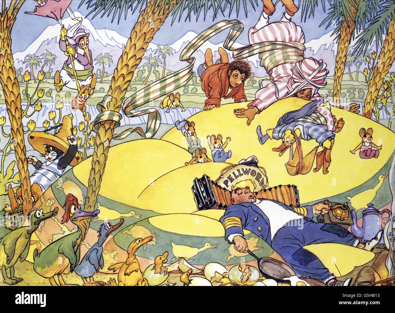 Literatur, Märchen, 'Mecki bei Sindbad', Bildband, 'wie wir Käpt'n Petersen wiederholen', 1962, Zusatz-Rechte-Clearences-nicht vorhanden Stockfoto