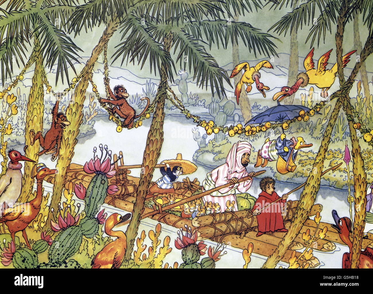 Literatur, Märchen, 'Mecki bei Sindbad', Bildband, 'wie wir uns ein Floß bauten' 1962, Zusatz-Rechteklärung-nicht vorhanden Stockfoto