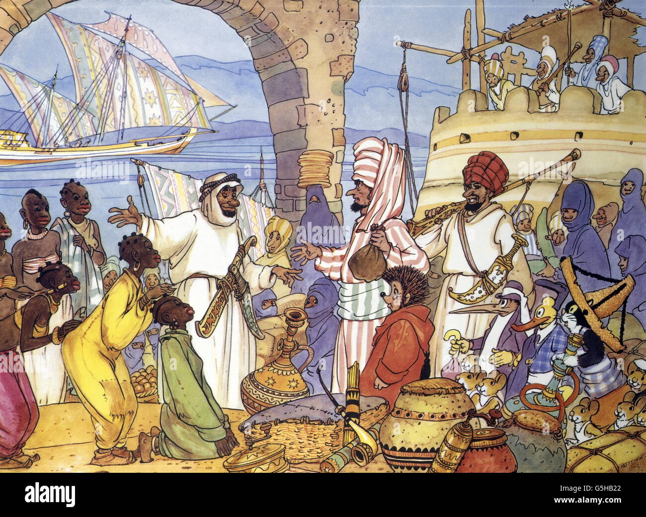 Literatur, Märchen, 'Mecki bei Sindbad', Bildband, 'wie wir die armen Negerklaven freikauften', 1962, Zusatz-Rechteklärung-nicht vorhanden Stockfoto