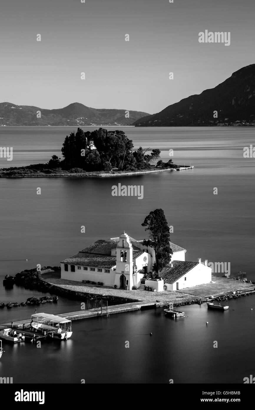 Vlacherna Kloster und Maus Insel, Kanoni, Korfu, Griechenland Stockfoto